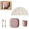 Mushie Coffret repas en silicone Blush (3 pièces)