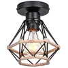 WOTTES Plafonnier Industriel Vintage Luminaire Abat-jour Cage Lampe Suspension Métal Corde de Chanvre Ø16CM Noir E27 - 1Pcs