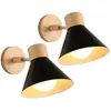 WOTTES Appliques Murales Vintages Industrielles Lampe Murale en Métal et Bois Suspension Luminaire Réglable Noir Ø17,5CM - 2Pcs
