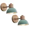 WOTTES Applique Murale Rétro E27 Intérieur Lampe Murale Fer Forgé Bois Luminaire Murale Vert Chambre Salon Couloir Ø15CM - 2Pcs