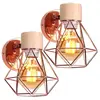 WOTTES Applique Murale Fer Forgé Bois E27 Éclairage Lampe Murale Diamant Décoration Intérieure Chambre Salon Or Rose - 2 pcs