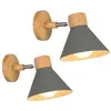 WOTTES Appliques Murales Vintages Industrielles Lampe Murale en Métal et Bois Suspension Luminaire Réglable Gris Ø17,5CM - 2Pcs