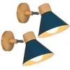 WOTTES Appliques Murales Vintages Industrielles Lampe Murale en Métal et Bois Suspension Luminaire Réglable Bleu Ø17,5CM - 2Pcs