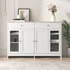 MERAX Buffet bahut - Armoire de salon - Armoire moderne - 4 portes 3 tiroirs - Portes en verre - Blanc - 120*37*80cm