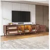 MODERNLUXE Meuble TV 180cm avec éclairage LED - 2 tiroirs en rotin et 3 portes - Marron
