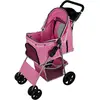MonsterShop Poussette Rose pour Chien Chat Animaux de Compagnie Jusqu'à 15KG Pliable - Acier Robuste -Compacte - Panier & Porte-Gobelet - Roue