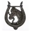 HOMESCAPES Heurtoir de porte marron en fonte style équestre   modèle cheval et fer à cheval