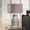 ELSTEAD Lampe de table de Quintatesse Milne E27 40W 3000K Steel, nickel poli Brouillard structuré en satin h: 64,3 cm Ø41 cm avec commutateur