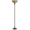 QUOIZEL Lampadairee Kami, bronze vintage et verre Tiffany
