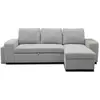 CASAPY Canapé d'angle convertible réversible VALDO 3 à 4 places - Tissu Souris - Tablette avec USB - Coffre + Pouf - L247xP143xH86 cm
