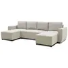CASAPY Canapé d'angle convertible panoramique PHARELL 5/6 places - Tissu beige - Coffre de rangement - L297 x P155 x H85 cm