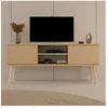 Maisonetstyles Meuble TV Toronto - Chêne - 120 cm - 2 portes - 2 étagères - Pieds en hêtre massif