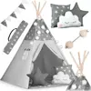 Tipi-tent voor kinderen met slinger en Nukido-lampjes - grijs met sterren