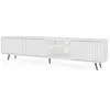 SELSEY Meuble TV - BELLO - 175 cm blanc, façades à lamelles et pieds noirs