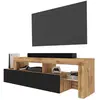 SELSEY Asten - Meuble TV - Chêne Wotan - 172 cm - avec front noir - LED