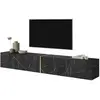 SELSEY Meuble TV - BISIRA - 200 cm en marbre noir avec insert doré