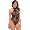 Ego flocked mesh halter bodysuit - Maat S | BDSM | Noir Handmade