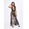 Divinity long flocked mesh dress with open back - Maat S | BDSM | Noir...