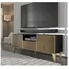 AC-DÉCO Meubles TV - Meuble TV Ravenna avec 2 portes + 1 tiroir + 1 niche en bois et pieds dorés - Beige et noir - L 150 x P 42 x H 56 cm