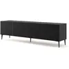 AC-DÉCO Meubles TV - Meuble TV Ravenna avec 4 portes en bois et pieds noirs - Noir mat - L 200 x P 42 x H 56 cm