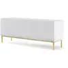 AC-DÉCO Meubles TV - Meuble TV Ravenna avec 3 portes en bois et cadre doré - Blanc mat - L 150 x P 42 x H 58 cm Doré