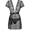 Obsessive - Alluria Kimono & String Zwart S/M