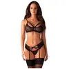 Obsessive BH met Jarretel Inclusief Slip 3 st. Set   Erotische lingerieset   Maat S/M   Zwart