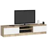 Meuble TV pour salon AKORD Chêne Sonoma 160 cm 2 portes façade Blanche...