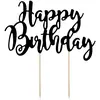 Partydeco - Cake Topper Happy Birthday zwart