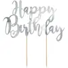 Partydeco - Cake Topper Happy Birthday zilver