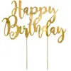 Cake topper en carton happy birthday doré métallisé 22,5 cm