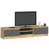 Meuble TV AKORD - Chêne Artisan - 160 cm - 2 portes - Gris graphite ma...