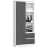 AKORD Bibliothèque de bureau, Étagère R11 blanche 80 cm (1) porte (2) tiroirs couleur gris graphite mat, 7 étagères - 80x35x180 cm