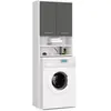 AKORD Mueble pour machine à laver Blanche 64 cm 2 portes façade Gris Graphite 4 étagères 64x30x180 cm