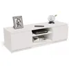 MATKAM Meuble TV Blanc - Banc TV, Table TV avec 2 portes et 2 étagères...