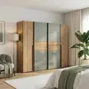Armoire de chambre - NARAGO - Chêne Mauvella / Sauge - 2 portes battan...