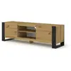 PETITS MEUBLES Meuble TV bas Mondi 158 cm Hi-Fi Commode avec pieds noirs Chêne artisanal