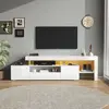 NECHE Meuble TV Blanc Brillant 3 Portes Rabattables Éclairage LED Comp...