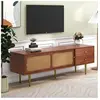 NECHE Meuble TV 160cm Noyer Et Rotin - 2 Tiroirs 2 Portes Coulissantes...