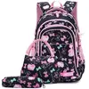Cartable Fille Primaire 3 en 1 Sac à Dos Enfant Scolaire en Nylon Imperméable (NOIR1)