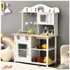 COSTWAY Cuisine Enfants 3 Ans+, 7 Accessoires avec Micro-Ondes et Four en Bois, Son réel, Cadeau pour Garçon et Fille