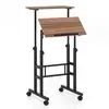 Costway - Bureau Assis-Debout à roulettes, Table Informatique à 2 Niveaux pour Ordinateur avec Hauteur Réglable Noyer