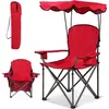 COSTWAY Chaise de Camping Pliante avec Accoudoirs, Pare-soleil, Porte-...