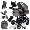 GAGADUMI BAZARLAND30.Poussette 3 en 1 set complet avec siège auto -- Poussette combinée - pneus pleins - Sac à langer. Gris