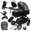 GAGADUMI BAZARLAND30.Poussette 3 en 1 set complet avec siège auto -- Poussette combinée - pneus pleins - Sac à langer. Gris/noir