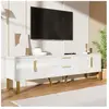 NECHE Meuble TV Blanc Brillant4 Portes Sculptées2 TiroirsAccents Dorés...