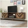 NECHE Meuble TV Bas Bois Naturel - 2 Portes Pieds Métalliques Design É...
