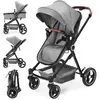 BALOVEBY Poussette 2 En 1, Poussette Combinée Compacte Légère Pliable Avec Siège Inclinable, Poussette Bébé Confort Pour 0-3 Ans Gris