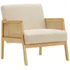 HOMIFAB Fauteuil en cannage et velours côtelé beige - Mani