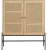 HOMIFAB Buffet haut 2 portes en cannage naturel et effet chêne 100 cm - Iris